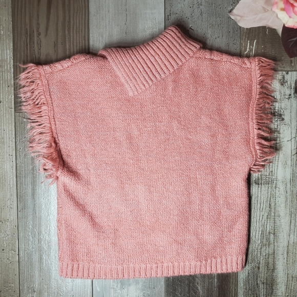Little Lass Blush Pink Sleeveless Frayed Hem Sparkly Knit Turtle Neck Sweater 2T - Picture 12 of 14